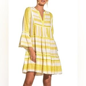 Elan‎ Boho Tunic Dress Size Large  Lime Green & White